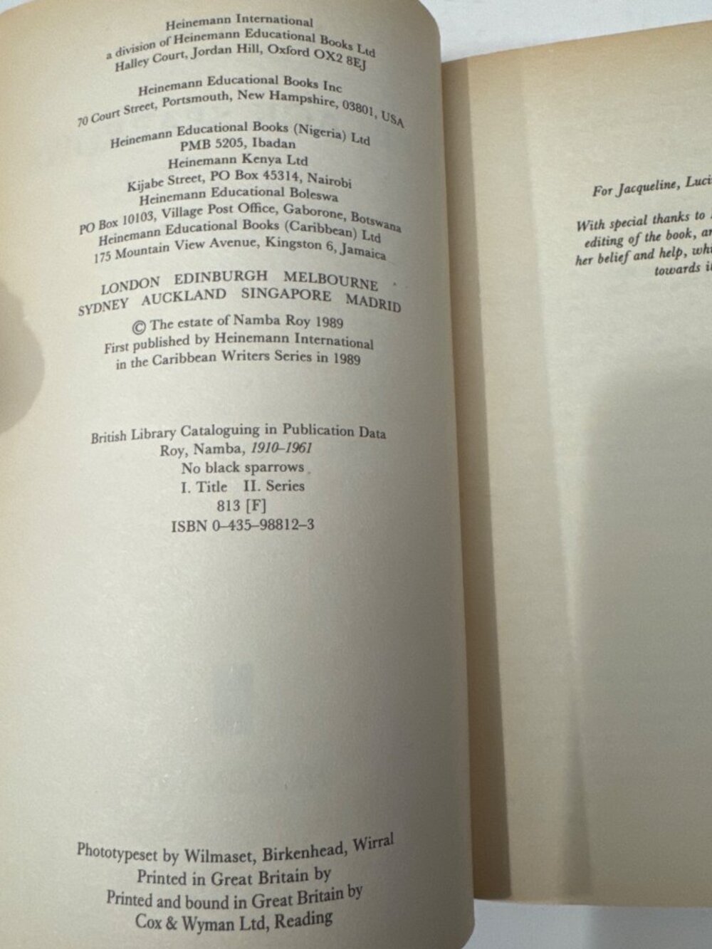 No Black Sparrows Namba Roy SC 1989 Edited by Jacqueline Roy Heinemann - Picture 4 of 10